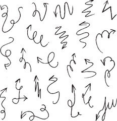 Hand-drawn arrow icon set. A collection of curved