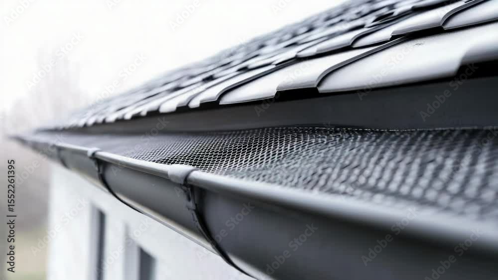 Aufkleber a close-up view of a gutter on the side of a house, suitable for illustrations about maintenance or 