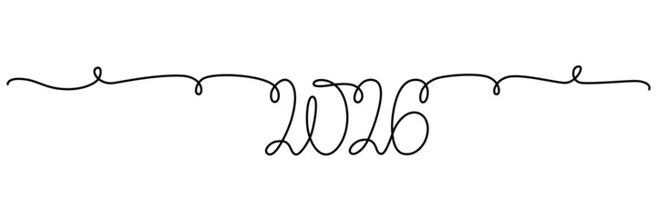 2026 sign - decoration continuous line hand drawing sign for year calendar. Vector stock illustration minimalism design isolated on white background. Editable stroke single line. 