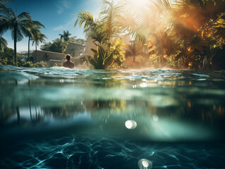  Serene Tropical Pool Under Golden Sun