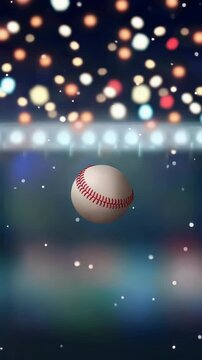 A white baseball is in the air with a red stitching. The ball is in motion and is about to land
