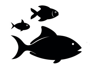 Silhouette of Three Fish Aquatic Life, Ocean Wildlife, Underwater World Illustration