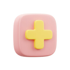 Obraz premium A 3d rendered plus sign icon, pink and yellow, isolated on transparent background