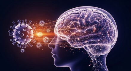 Brain health and virus infection illustration for medical science and research concept design