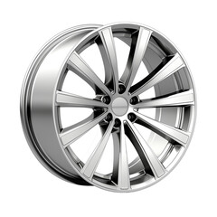 Silver alloy car wheel with modern design and shiny finish  