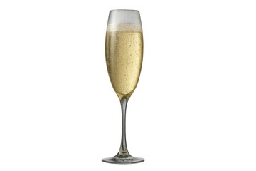 Elegant champagne flute with bubbles isolated on transparent background. Celebration
