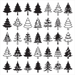 Obraz premium A Collection of Whimsical Christmas Tree Illustrations Diverse Shapes, Sizes, and Styles for Festive Holiday Designs and Creative Projects