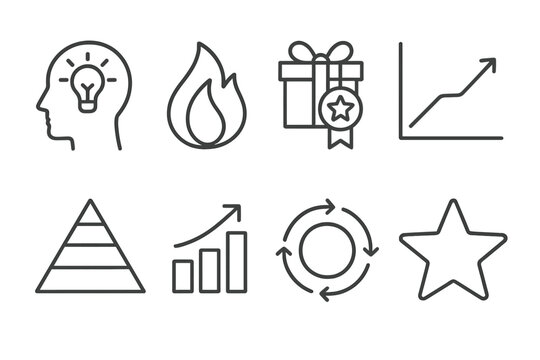 Psychology Business Icons. Line style icons of psychology in business: motivation types icon, intrinsic drive flame, extrinsic