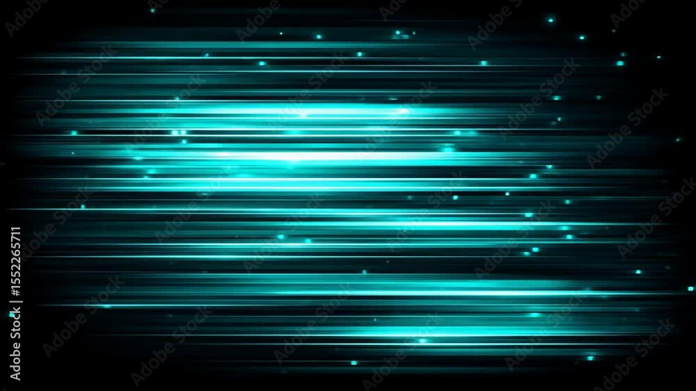 Wall mural abstract glowing blue horizontal lines with sparkling particles animation.