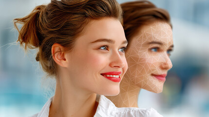 Fototapeta premium Woman with her digital copy looking at each other