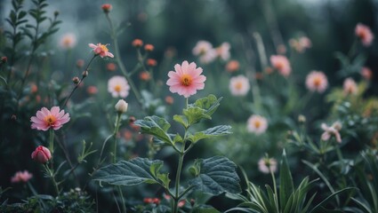 Photo of a flowering plant in the garden with empty copy space for text.