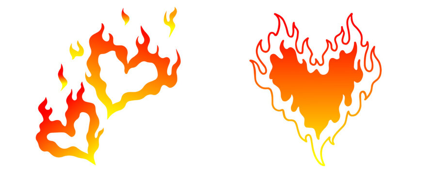 Burning Flame Heart – Fiery Gradient Symbols Representing Passion, Love, Intensity, Lust, and Emotional Heat for Romantic Designs, Valentine’s Day