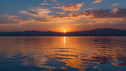 Fototapeta premium Amazing view on sunset light with reflection in water.