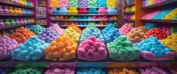Colorful Sugar Temptations in a Shop with Empty Copy Space for Text