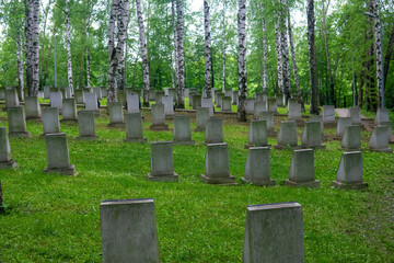 old memorial military cemetery with tombstones