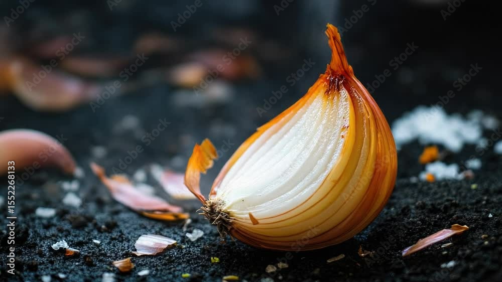 Poster close-up photo of an onion on a dark background