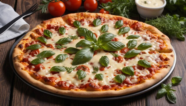 Thin crust cheese pizza with herbs and sauce