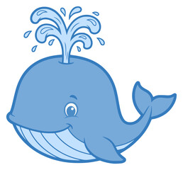 Naklejka premium Cute Cartoon Whale with Water Splash