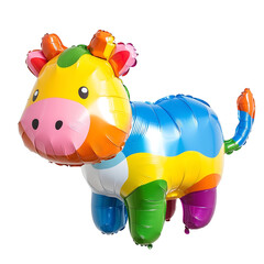 Colorful inflatable cow balloon adds a playful touch to any festive celebration. Isolated on transparent white background, png