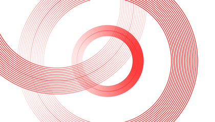 Abstract red and white spiral pattern with curved lines and halftone circles creates a dynamic wave illustration for a modern backdrop