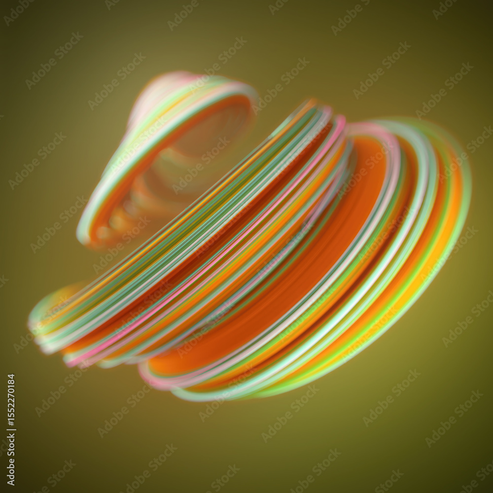Poster Abstract illustration with a gently swirling shape composed of many lines that create a fluid effect. 3d rendering