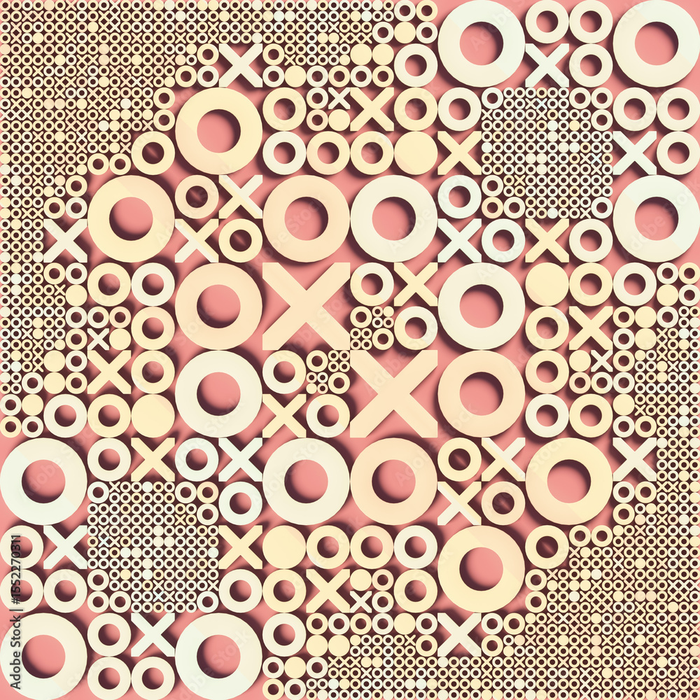 Aufkleber Geometric pattern with X and O elements randomly distributed on the surface. 3d rendering