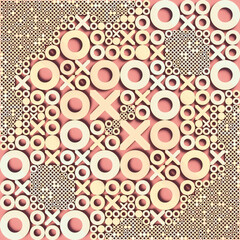 Geometric pattern with X and O elements randomly distributed on the surface. 3d rendering