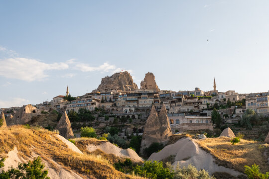 Nevsehir historical Uc Hisar Castle and city view