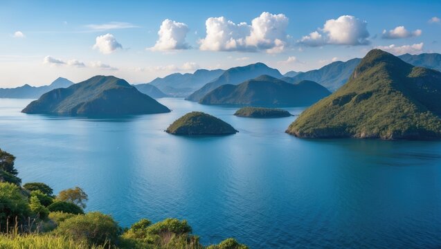 Amazing scenic view of sea bay and mountain islands - Powered by Adobe