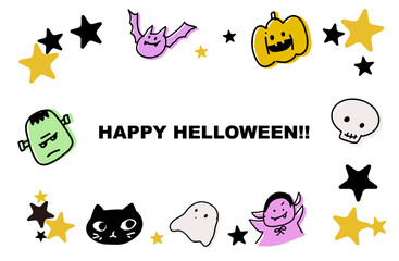 手書き風ハロウィンキャラクターフレーム