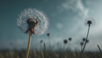 Fototapeta premium Single Dandelion Looking To The Sky