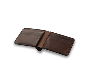 Brown long leather wallet isolated on white background, perfect for leather products catalog design