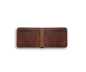 Brown long leather wallet isolated on white background, perfect for leather products catalog design