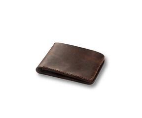 Brown long leather wallet isolated on white background, perfect for leather products catalog design