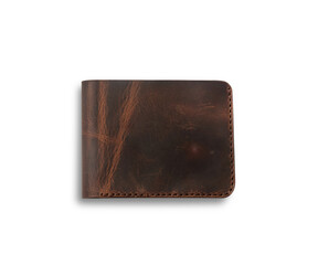 Brown long leather wallet isolated on white background, perfect for leather products catalog design