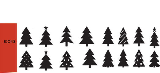 Obraz premium Christmas Tree Icons Set - 50+ Holiday Vector Symbols (Decorated, Minimalist, Snowy, Flat