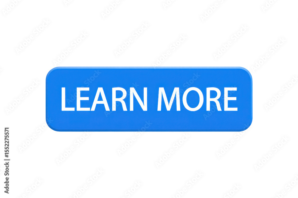 Poster blue rectangular button with white learn more text isolated on black background high resolution 4k p