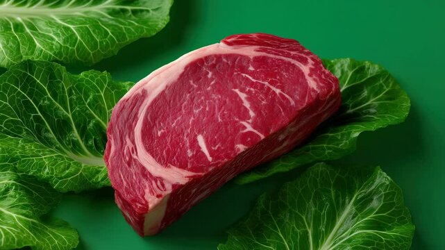 Juicy steak on fresh lettuce: succulent meat arrangement with vibrant colors