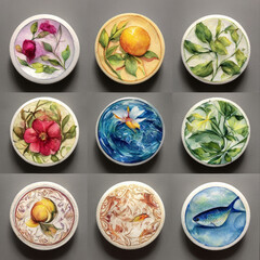 9 round hand drawn watercolor samples
