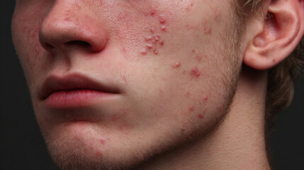Obraz premium Close-Up of Teenage Boy with Acne and Pimples