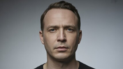 Obraz premium Caucasian adult male with serious expression against neutral background