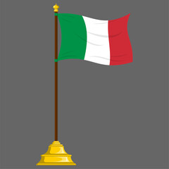 Elegant Italian National Flag Waving on Decorative Flagpole Vector EPS Isolated on Gray Background for Ceremonial or Government Themes