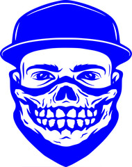 Blue Skull with Hat Cartoon Style