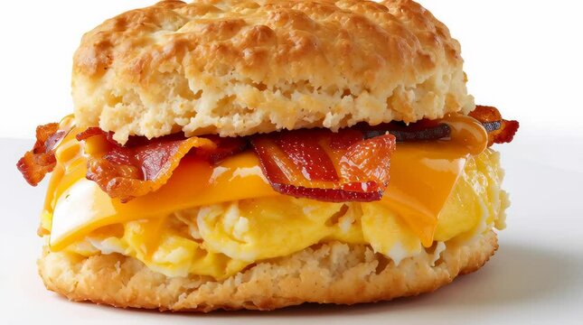 Bacon, egg, and cheese biscuit on white background	
