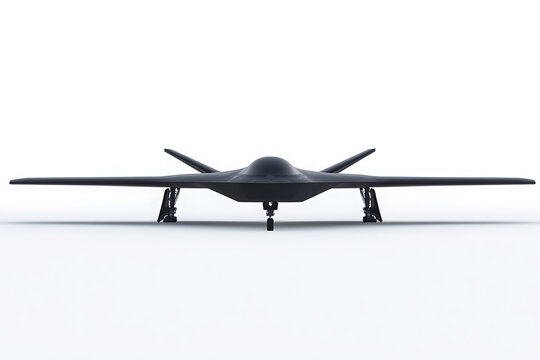 Sleek, futuristic unmanned aerial vehicle featuring a stealth-inspired design with broad wings and a seamless, dark exterior on a white background.