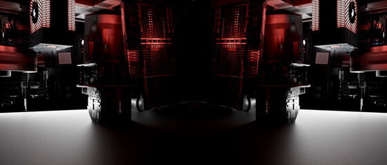 Futuristic Red Black Cybernetic Machinery Sci-Fi Technology 3D Render