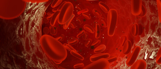Microscopic View of Red Blood Cells Flowing Through Artery 3D Render