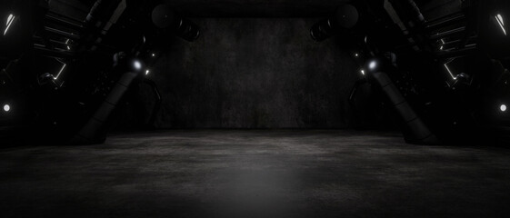 Dark Cyberpunk Garage Futuristic Industrial Background Empty Concrete Floor 3D Render