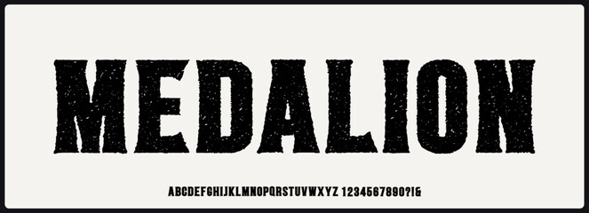 condensed rough vector font. Uppercase alphabet with number. 