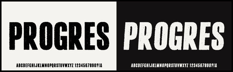 condensed rough vector font. Uppercase alphabet with number. 